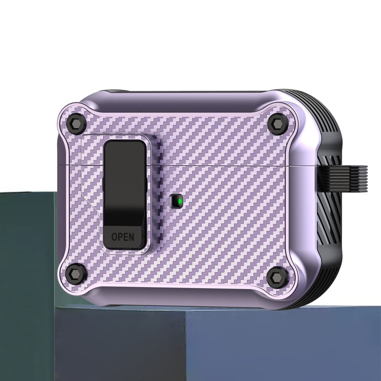 For AirPods Pro Carbon Fiber Magnetic Automatic Switch Earphone Protective Case(Purple) - For AirPods Pro by buy2fix | Online Shopping UK | buy2fix