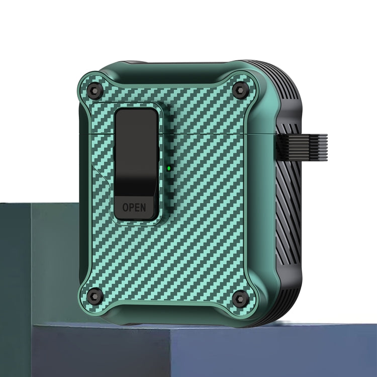 For AirPods 1 / 2 Carbon Fiber Magnetic Automatic Switch Earphone Protective Case(Green) - For AirPods 1/2 by buy2fix | Online Shopping UK | buy2fix