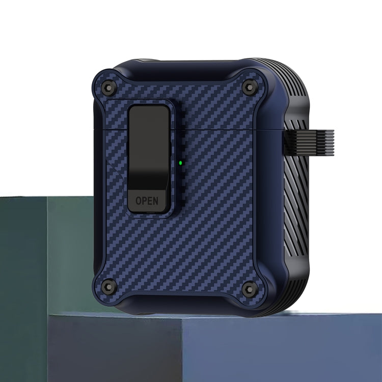For AirPods 1 / 2 Carbon Fiber Magnetic Automatic Switch Earphone Protective Case(Blue) - For AirPods 1/2 by buy2fix | Online Shopping UK | buy2fix
