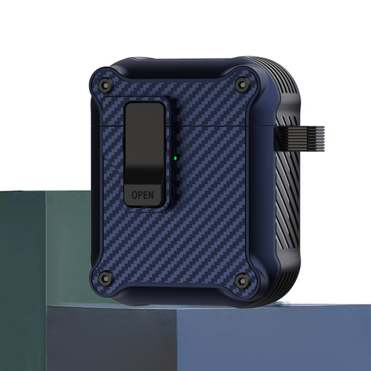 For AirPods 1 / 2 Carbon Fiber Magnetic Automatic Switch Earphone Protective Case(Blue) - For AirPods 1/2 by buy2fix | Online Shopping UK | buy2fix