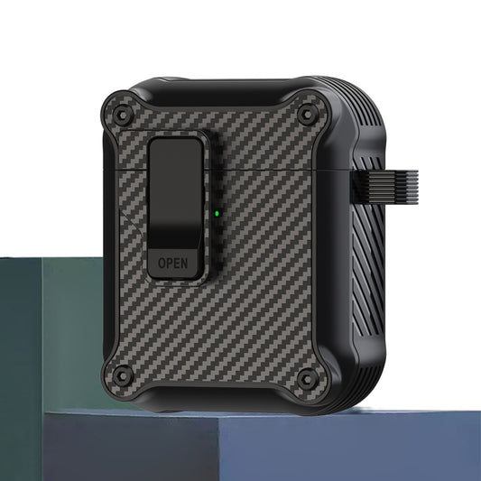 For AirPods 1 / 2 Carbon Fiber Magnetic Automatic Switch Earphone Protective Case(Black) - For AirPods 1/2 by buy2fix | Online Shopping UK | buy2fix