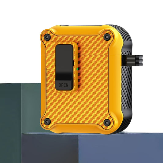 For AirPods 1 / 2 Carbon Fiber Magnetic Automatic Switch Earphone Protective Case(Yellow) - For AirPods 1/2 by buy2fix | Online Shopping UK | buy2fix