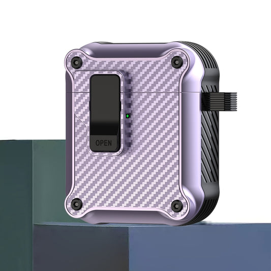 For AirPods 1 / 2 Carbon Fiber Magnetic Automatic Switch Earphone Protective Case(Purple) - For AirPods 1/2 by buy2fix | Online Shopping UK | buy2fix