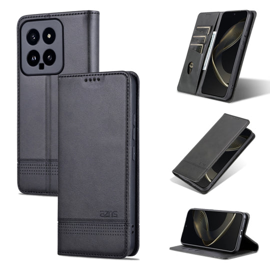 For Xiaomi 14 AZNS Magnetic Calf Texture Flip Leather Phone Case(Black)