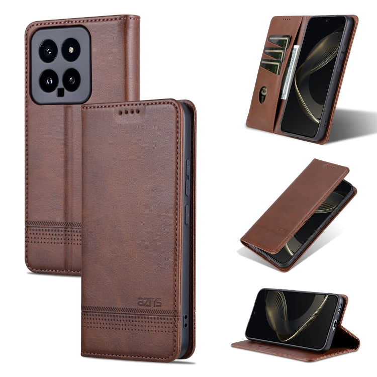 For Xiaomi 14 AZNS Magnetic Calf Texture Flip Leather Phone Case(Dark Brown) - Xiaomi Cases by AZNS | Online Shopping UK | buy2fix