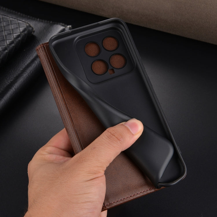 For Xiaomi 14 AZNS Magnetic Calf Texture Flip Leather Phone Case(Dark Brown) - Xiaomi Cases by AZNS | Online Shopping UK | buy2fix