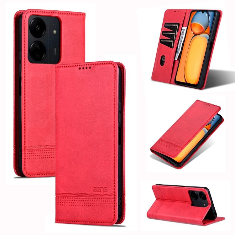 For Xiaomi Redmi 13C / Poco C65 AZNS Magnetic Calf Texture Flip Leather Phone Case(Red) by AZNS