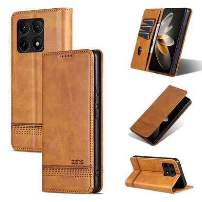 For Xiaomi Redmi K70/K70 Pro AZNS Magnetic Calf Texture Flip Leather Phone Case(Light Brown) - Xiaomi Cases by AZNS | Online Shopping UK | buy2fix