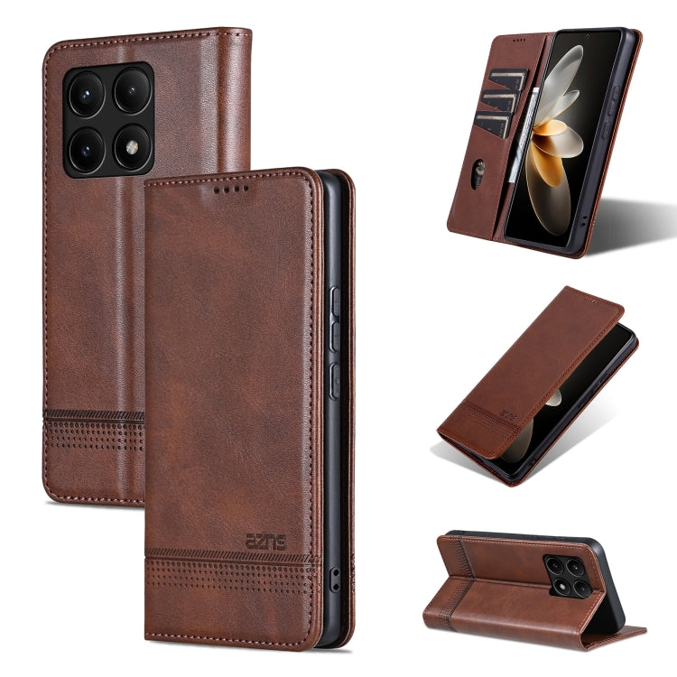 For Xiaomi Redmi K70/K70 Pro AZNS Magnetic Calf Texture Flip Leather Phone Case(Dark Brown) - Xiaomi Cases by AZNS | Online Shopping UK | buy2fix