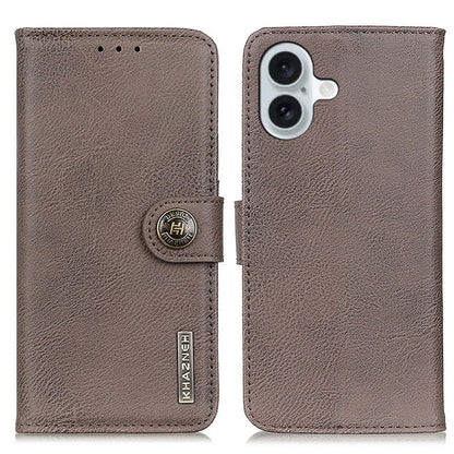 For iPhone 16 KHAZNEH Cowhide Texture Horizontal Flip Leather Phone Case(Khaki) - iPhone 16 Cases by buy2fix | Online Shopping UK | buy2fix