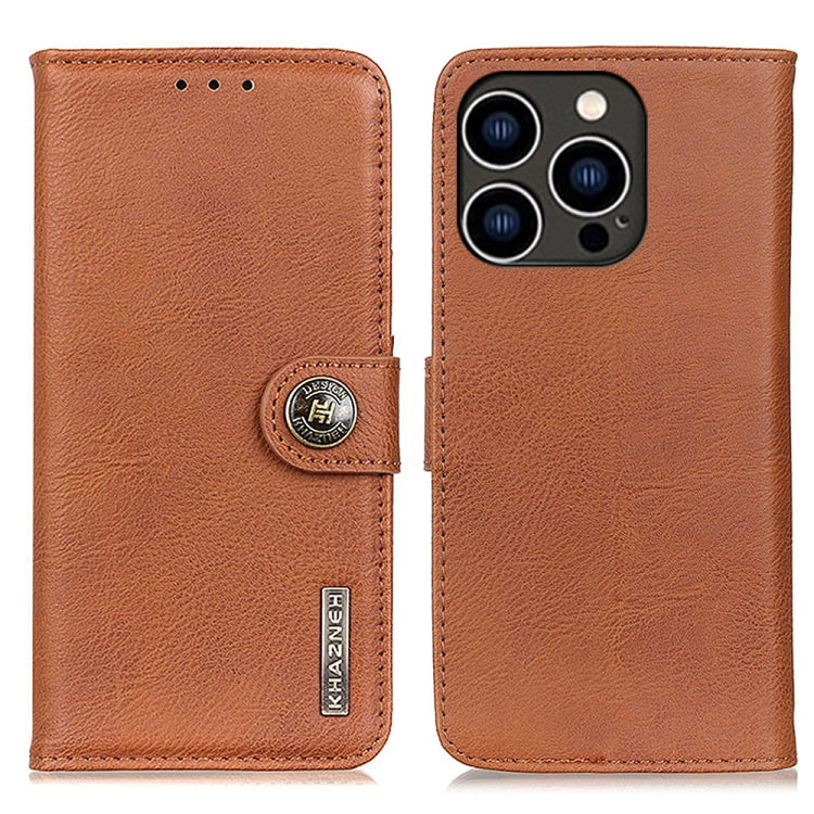 For iPhone 16 Pro KHAZNEH Cowhide Texture Horizontal Flip Leather Phone Case(Brown) by buy2fix