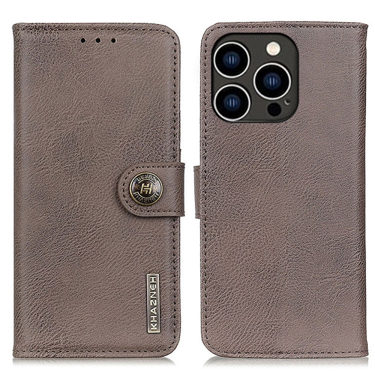 For iPhone 16 Pro KHAZNEH Cowhide Texture Horizontal Flip Leather Phone Case(Khaki) by buy2fix