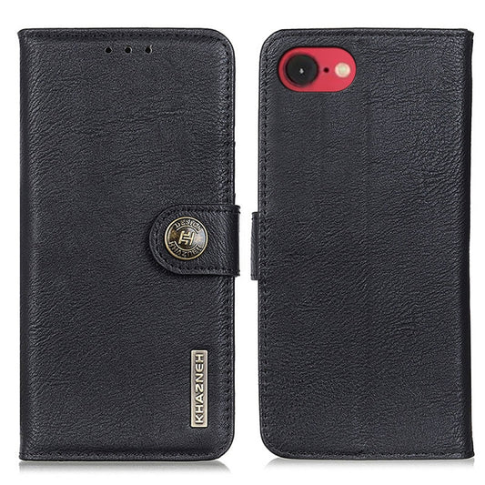For iPhone 16e KHAZNEH Cowhide Texture Horizontal Flip Leather Phone Case(Black) by buy2fix