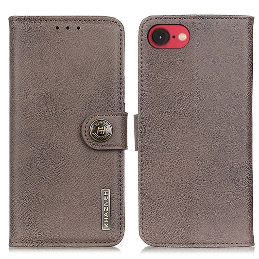 For iPhone 16e KHAZNEH Cowhide Texture Horizontal Flip Leather Phone Case(Khaki) by buy2fix