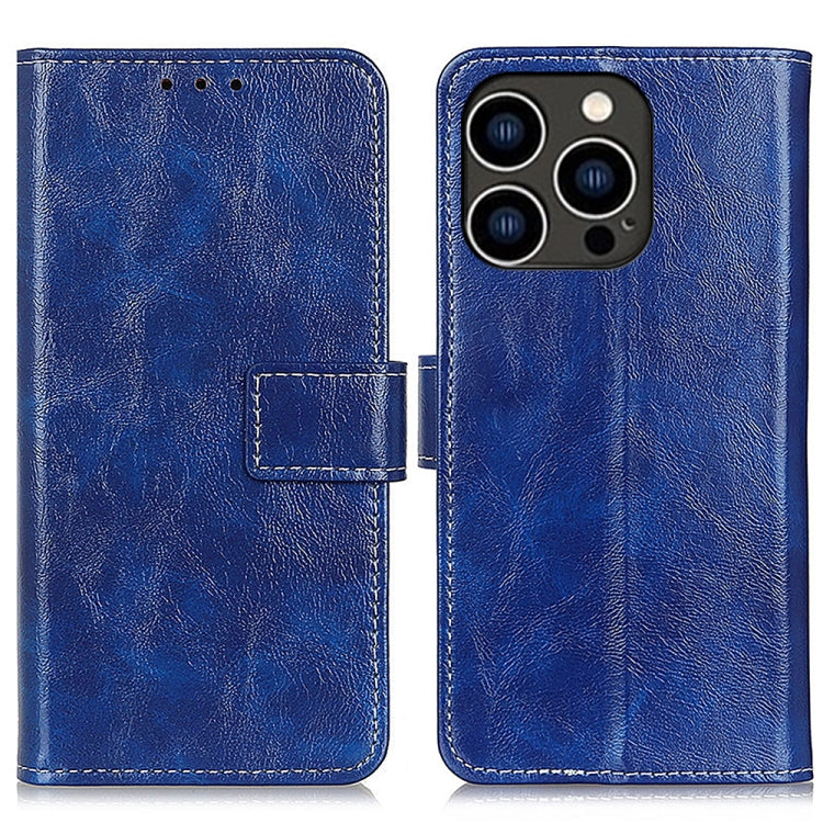For iPhone 16 Pro Retro Crazy Horse Texture Horizontal Flip Leather Phone Case(Blue) by buy2fix