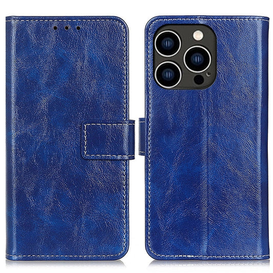 For iPhone 16 Pro Max Retro Crazy Horse Texture Horizontal Flip Leather Phone Case(Blue) by buy2fix