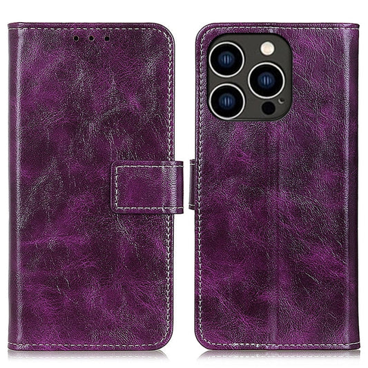 For iPhone 16 Pro Max Retro Crazy Horse Texture Horizontal Flip Leather Phone Case(Purple) by buy2fix