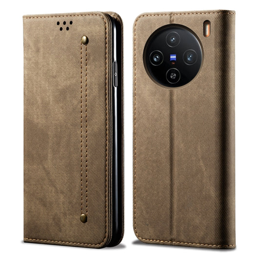 For vivo X100 Denim Texture Flip Leather Phone Case(Khaki) - vivo Cases by imak | Online Shopping UK | buy2fix