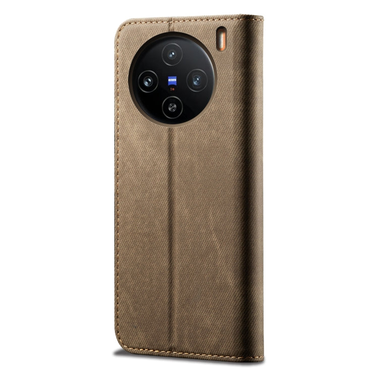 For vivo X100 Denim Texture Flip Leather Phone Case(Khaki) - vivo Cases by imak | Online Shopping UK | buy2fix