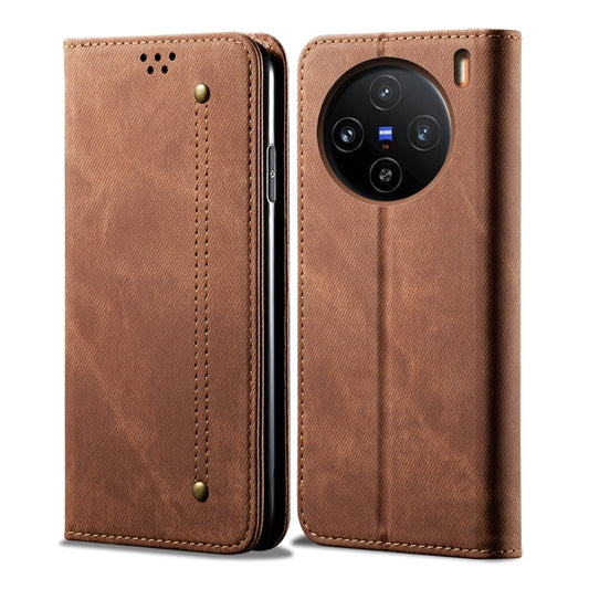 For vivo X100 Denim Texture Flip Leather Phone Case(Brown) - vivo Cases by imak | Online Shopping UK | buy2fix