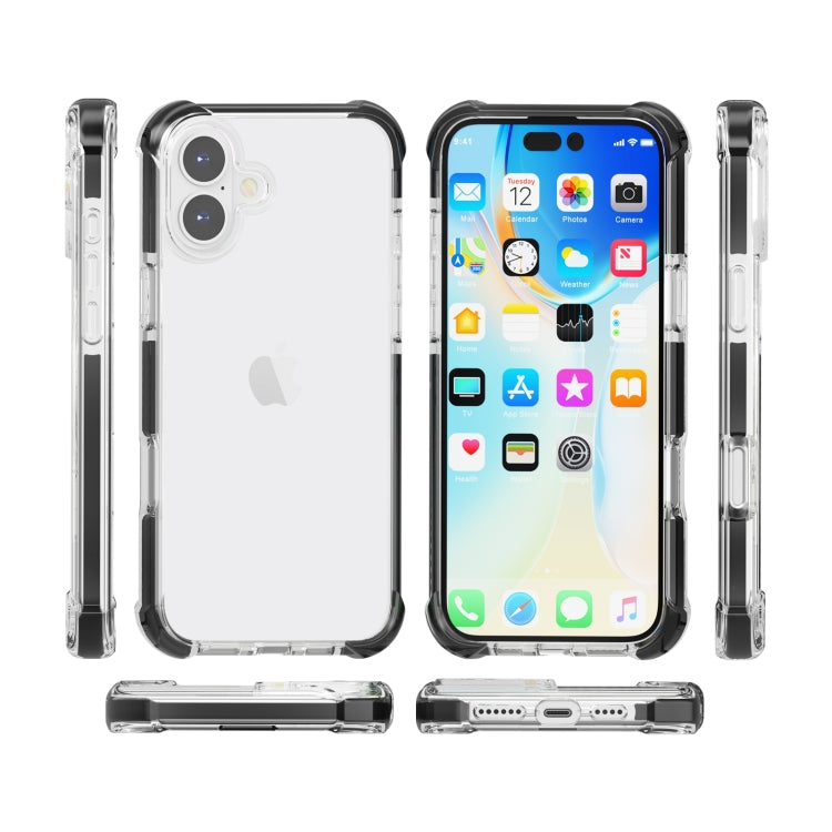 For iPhone 16 Plus Four-corner Shockproof TPU Hybrid Acrylic Phone Case(Black + Transparent) - iPhone 16 Plus Cases by buy2fix | Online Shopping UK | buy2fix