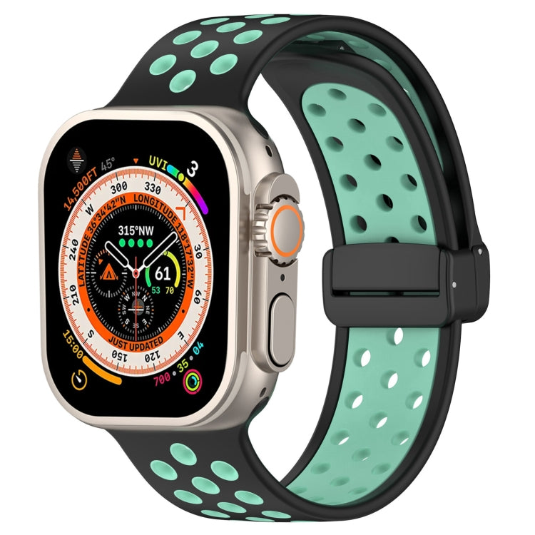 For Apple Watch Ultra 49mm Magnetic Buckle Silicone Watch Band(Black Cyan) by buy2fix