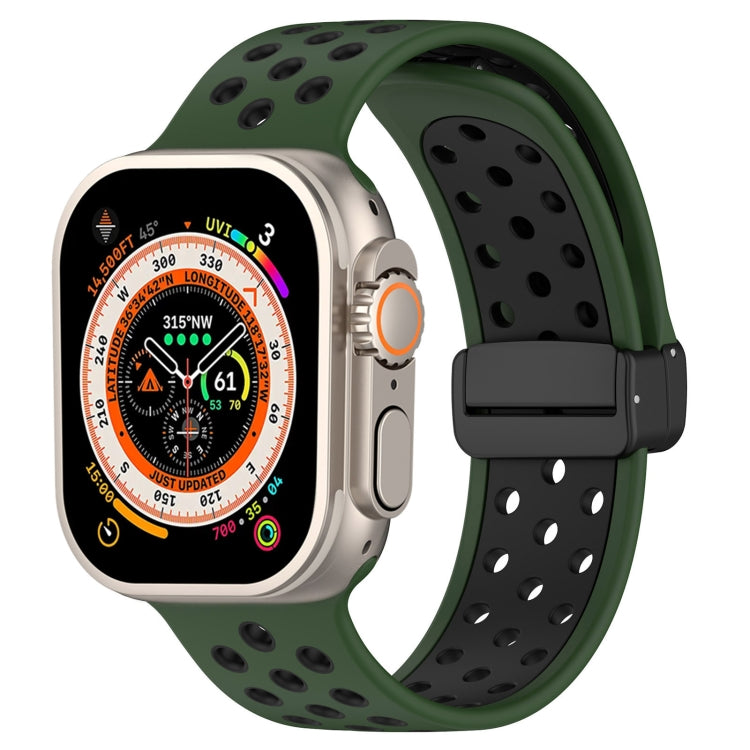 For Apple Watch Ultra 49mm Magnetic Buckle Silicone Watch Band(Army Green Black) by buy2fix