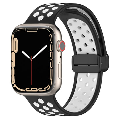 For Apple Watch 8 41mm Magnetic Buckle Silicone Watch Band(Black White) by buy2fix