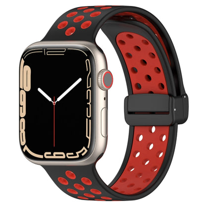 For Apple Watch 8 41mm Magnetic Buckle Silicone Watch Band(Black Red) by buy2fix
