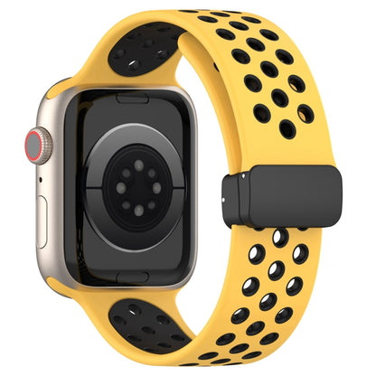 For Apple Watch 8 41mm Magnetic Buckle Silicone Watch Band(Yellow Black) by buy2fix