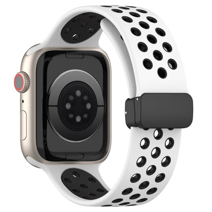 For Apple Watch 8 45mm Magnetic Buckle Silicone Watch Band(White Black) by buy2fix