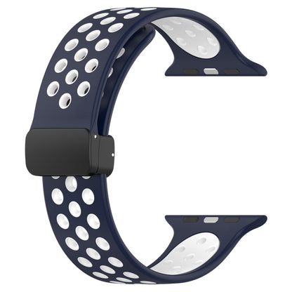 For Apple Watch 8 45mm Magnetic Buckle Silicone Watch Band(Navy White) by buy2fix