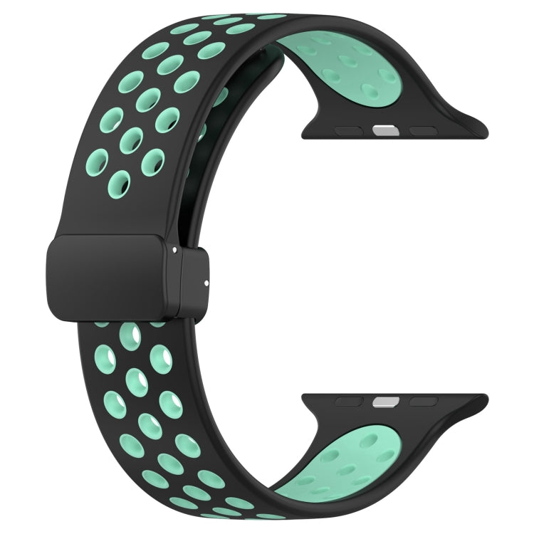 For Apple Watch 8 45mm Magnetic Buckle Silicone Watch Band(Black Cyan) by buy2fix