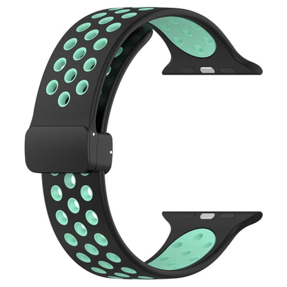 For Apple Watch 8 45mm Magnetic Buckle Silicone Watch Band(Black Cyan) by buy2fix