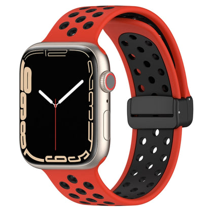 For Apple Watch 8 45mm Magnetic Buckle Silicone Watch Band(Red Black) by buy2fix
