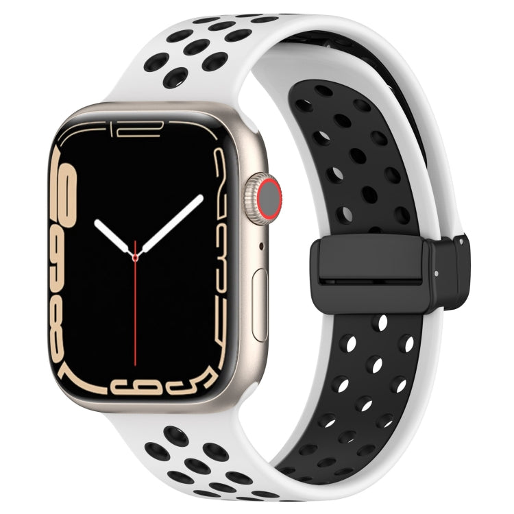 For Apple Watch SE 2022 40mm Magnetic Buckle Silicone Watch Band(White Black) by buy2fix