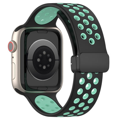For Apple Watch SE 2022 40mm Magnetic Buckle Silicone Watch Band(Black Cyan) by buy2fix