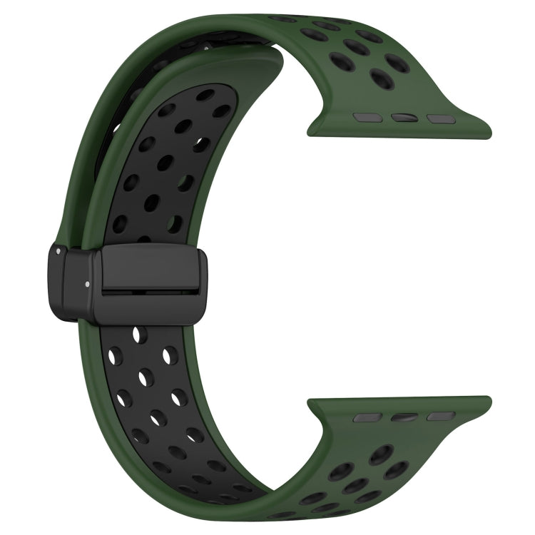 For Apple Watch SE 2022 40mm Magnetic Buckle Silicone Watch Band(Army Green Black) by buy2fix