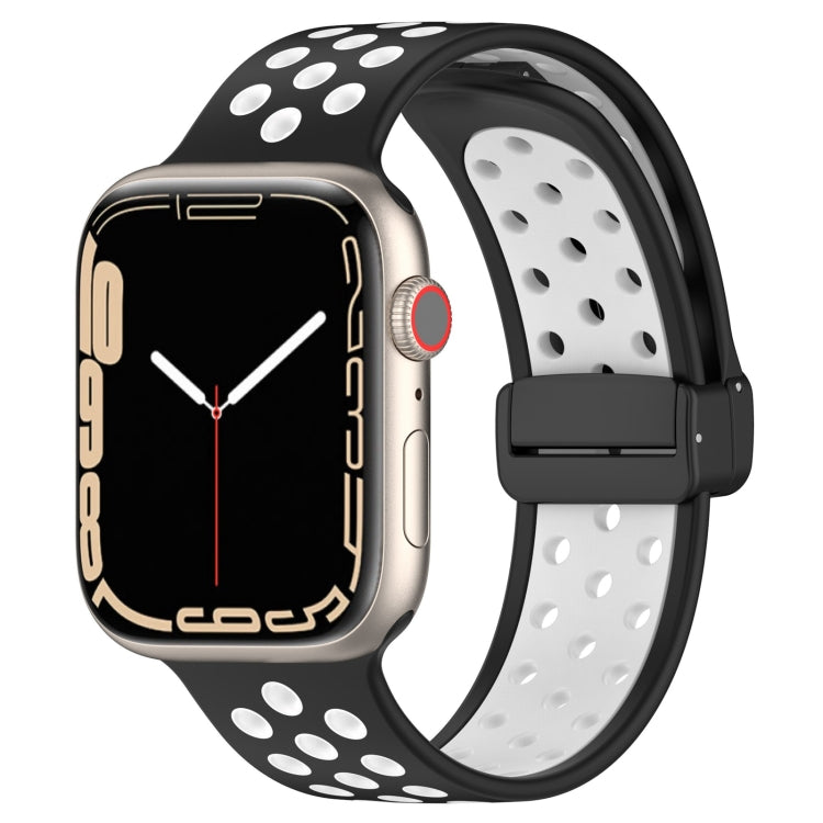 For Apple Watch SE 2022 44mm Magnetic Buckle Silicone Watch Band(Black White) by buy2fix