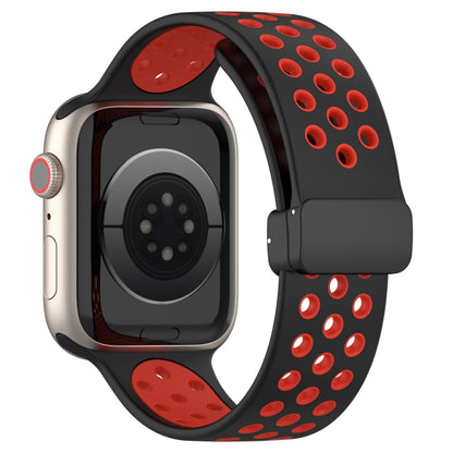 For Apple Watch SE 2022 44mm Magnetic Buckle Silicone Watch Band(Black Red) by buy2fix