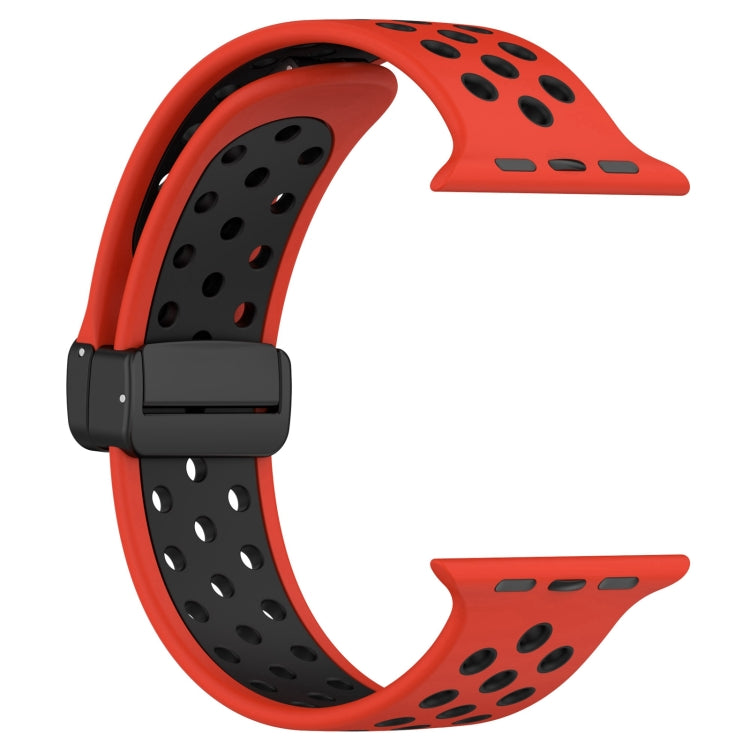 For Apple Watch SE 2022 44mm Magnetic Buckle Silicone Watch Band(Red Black) by buy2fix