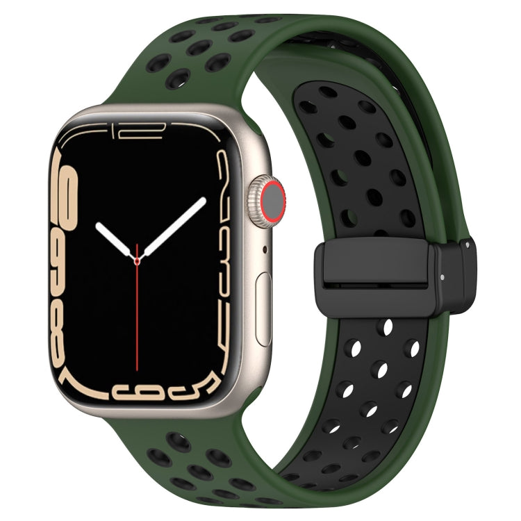 For Apple Watch SE 2022 44mm Magnetic Buckle Silicone Watch Band(Army Green Black) by buy2fix