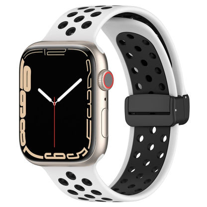 For Apple Watch 7 41mm Magnetic Buckle Silicone Watch Band(White Black) by buy2fix