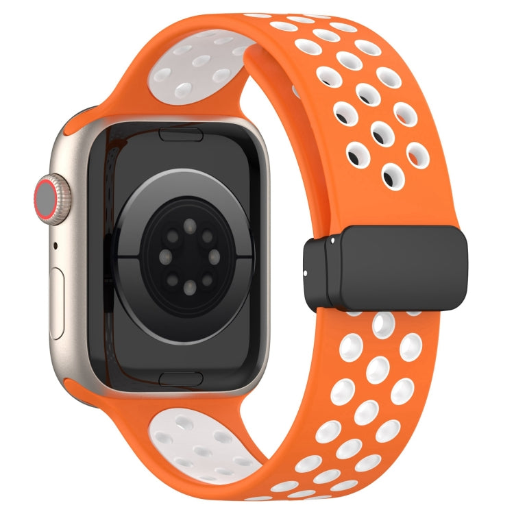 For Apple Watch SE 40mm Magnetic Buckle Silicone Watch Band(Orange White) by buy2fix