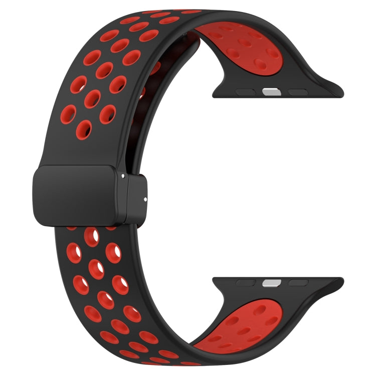 For Apple Watch SE 40mm Magnetic Buckle Silicone Watch Band(Black Red) by buy2fix