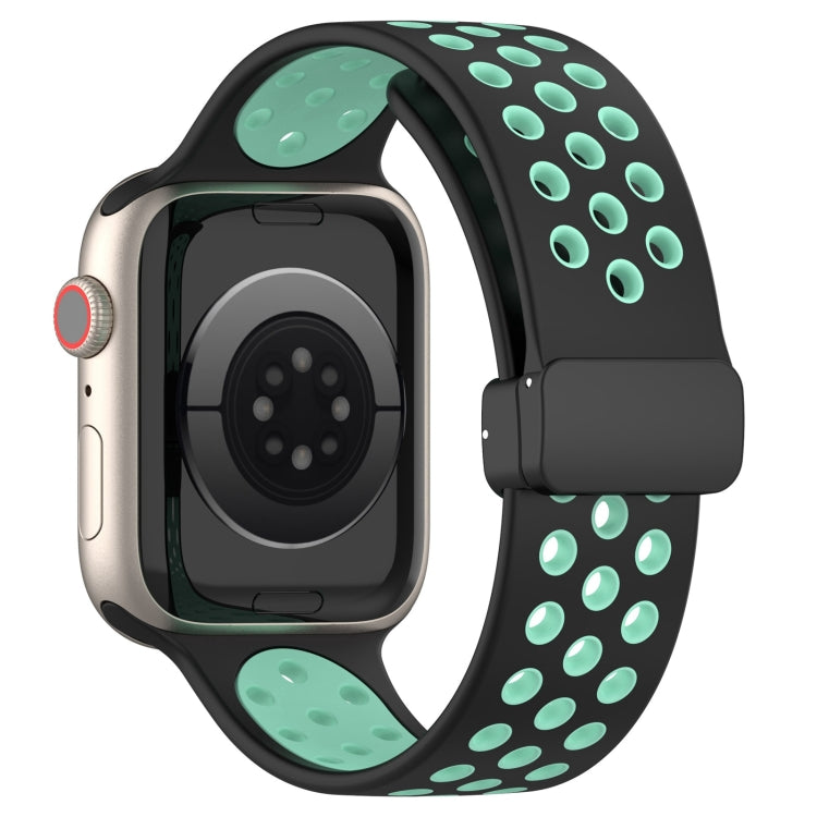 For Apple Watch SE 40mm Magnetic Buckle Silicone Watch Band(Black Cyan) by buy2fix