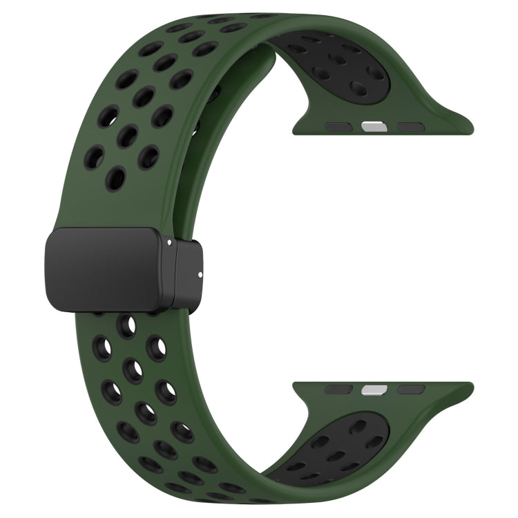 For Apple Watch SE 40mm Magnetic Buckle Silicone Watch Band(Army Green Black) by buy2fix