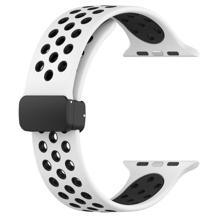 For Apple Watch SE 44mm Magnetic Buckle Silicone Watch Band(White Black) by buy2fix