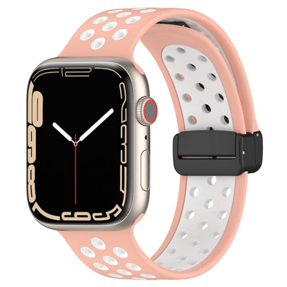 For Apple Watch SE 44mm Magnetic Buckle Silicone Watch Band(Pink White) by buy2fix