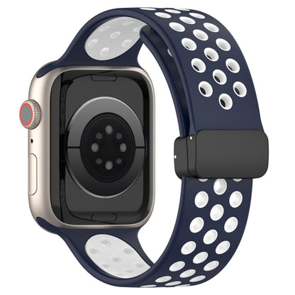 For Apple Watch SE 44mm Magnetic Buckle Silicone Watch Band(Navy White) by buy2fix